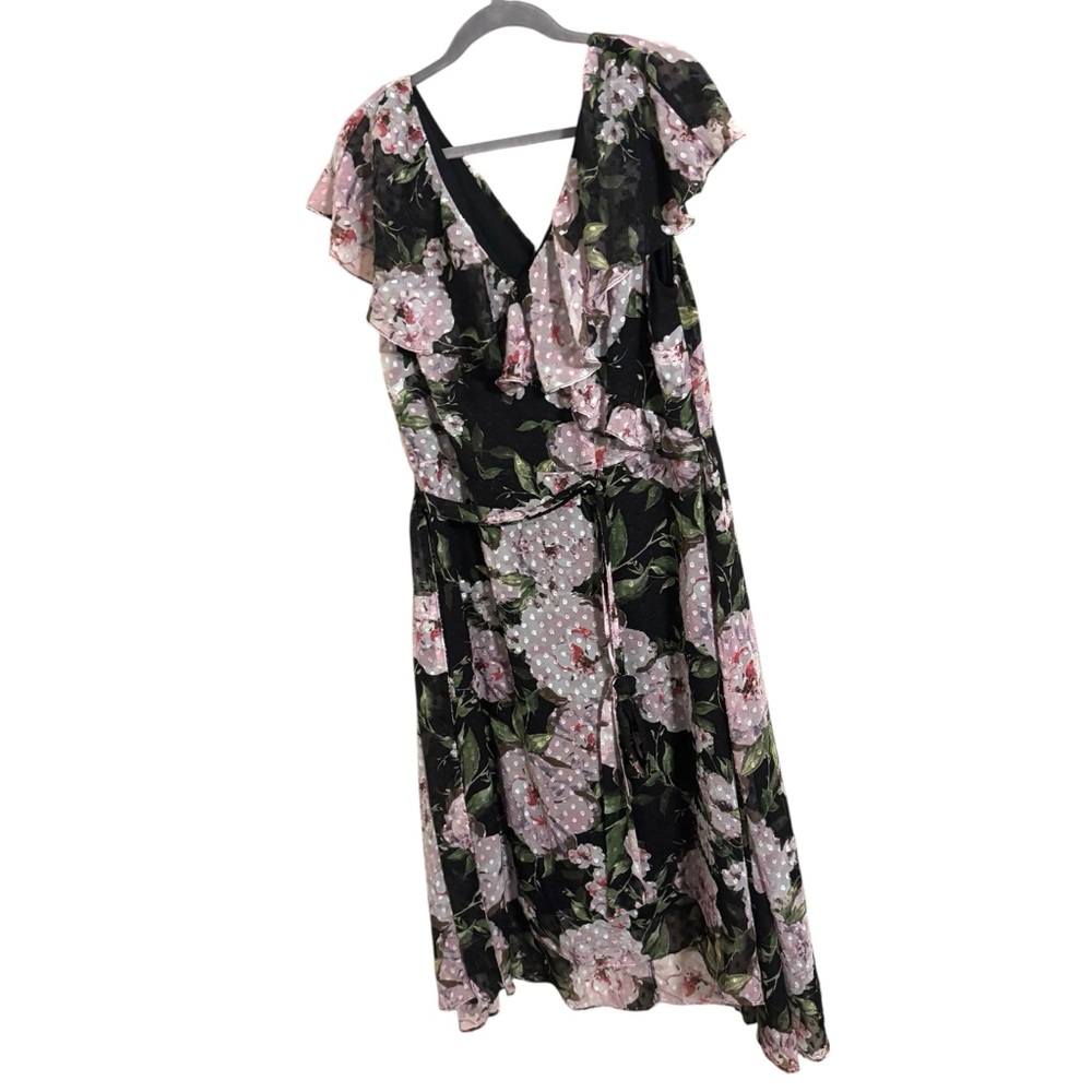 Julia Jordan Black Pink Floral Ruffle A-Line Dress Size 16